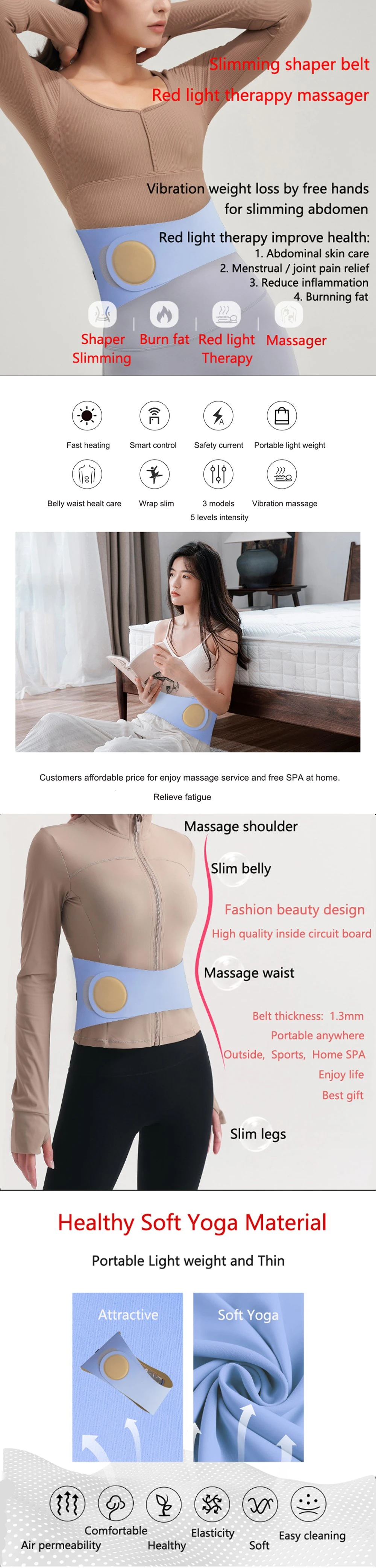 New Fashion Vibration Weight Loss 660nm 850nm Infrared Red Light Therapy Slimming Belt Body Massager