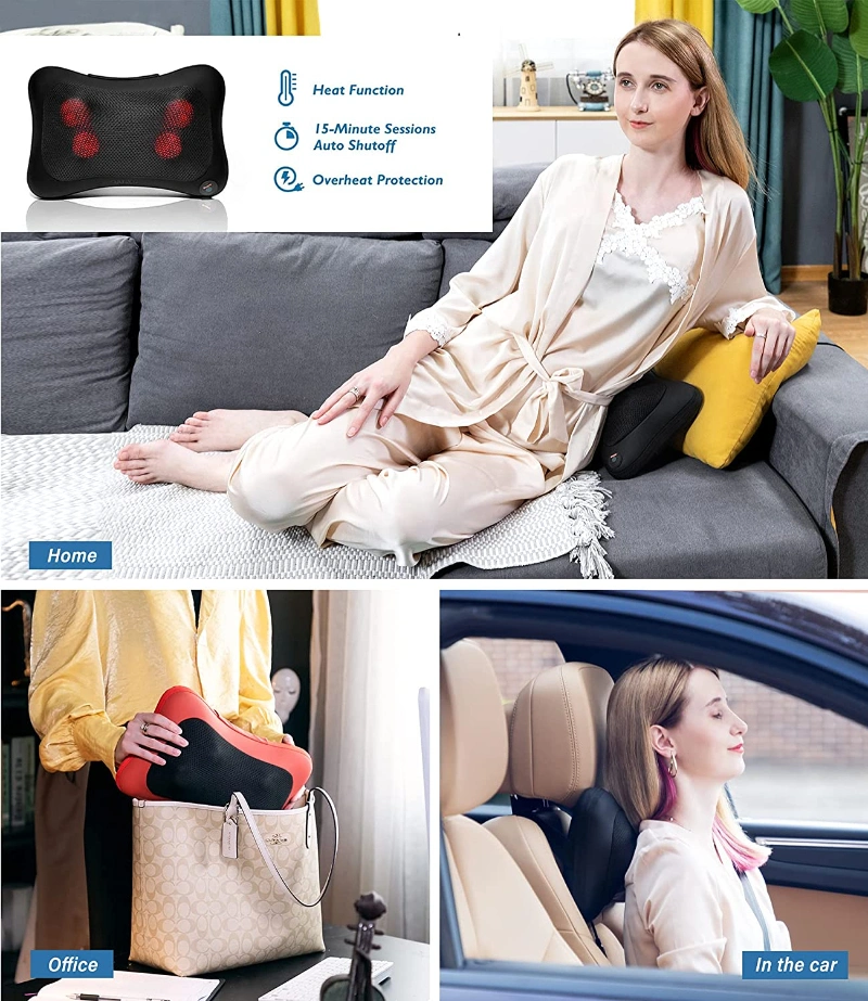 Factory Direct Supply Body Massager Electric Car Home Back Shiatsu Heat Massage Cushion for Chair, Sofa